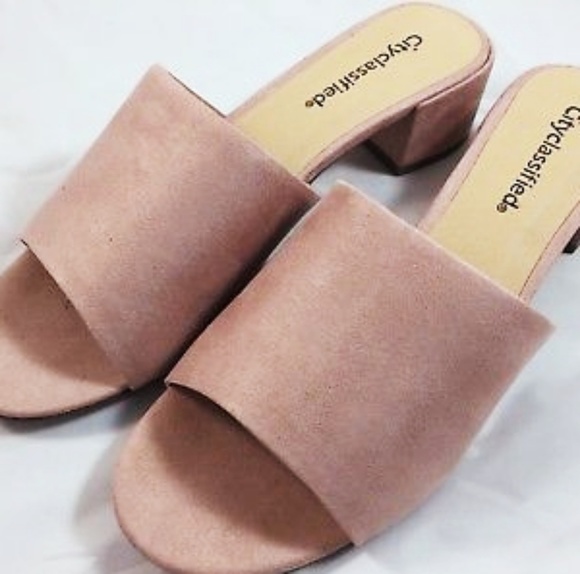 FAUX SUEDE Open Peep-Toe Mules Slides Slip-On Sandals EUC - Picture 3 of 3
